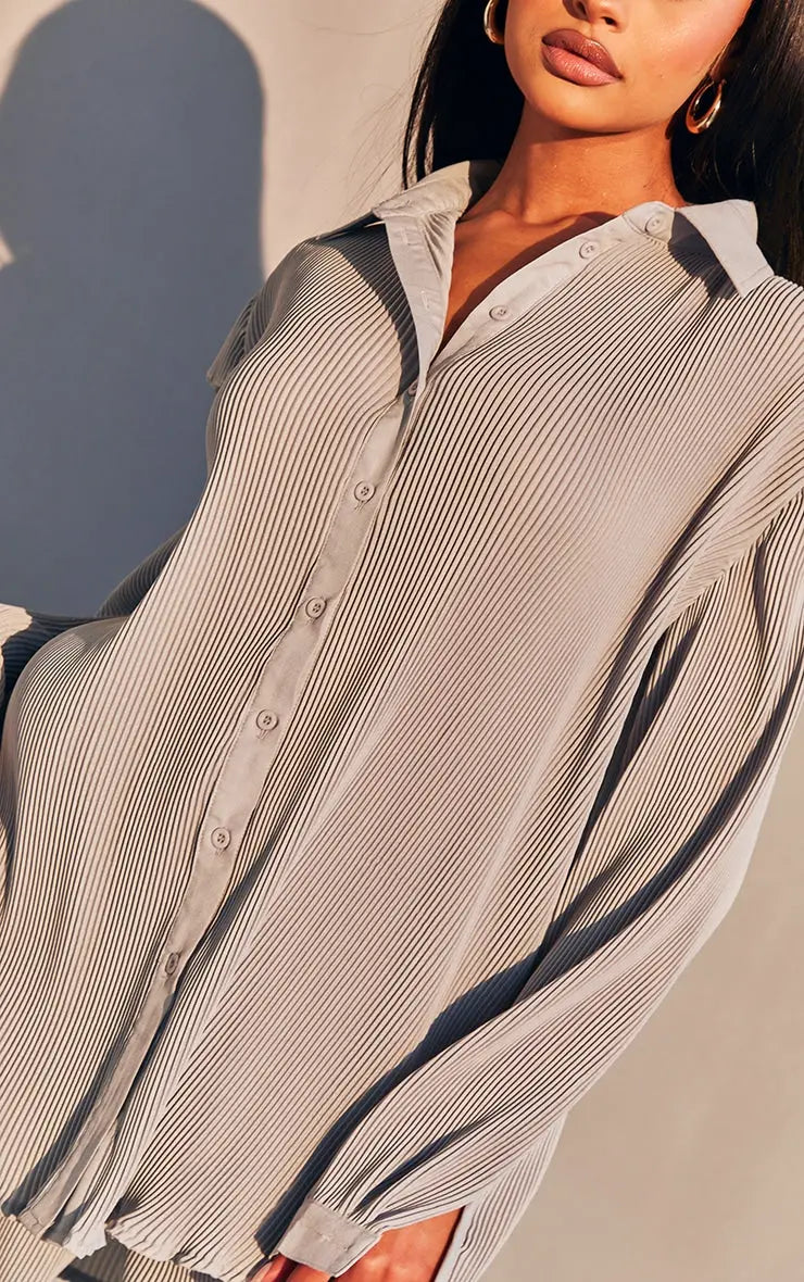 KhakiPlisse Oversized Button Front Shirt